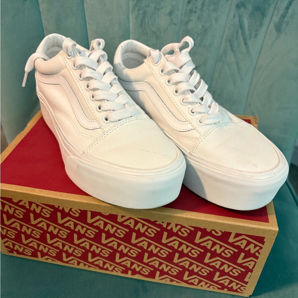 Vans White Old Skool Platform Sneakers - Picture 3 of 8